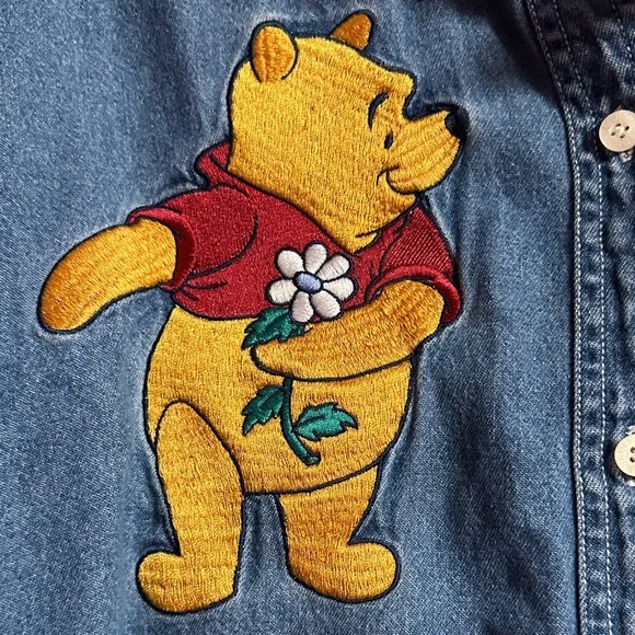 Vintage 90s Disney Store Denim Shirt with Winnie the Pooh and Eeyore Embroidery - Picture 3 of 11